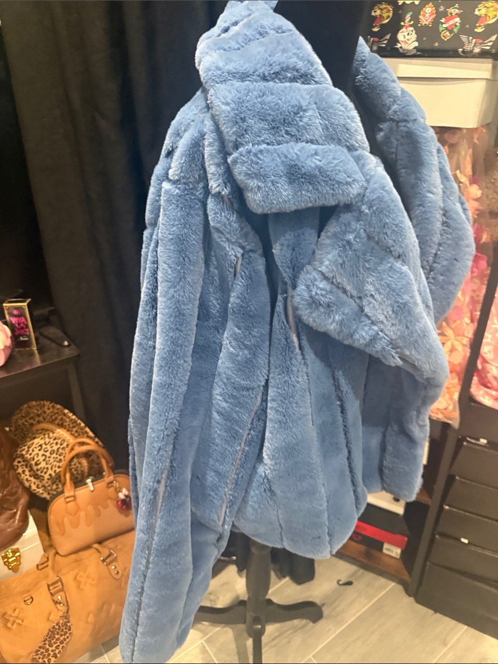 Fashion Nova Dusty Blue Plush Teddy Jacket - Picture 6 of 8
